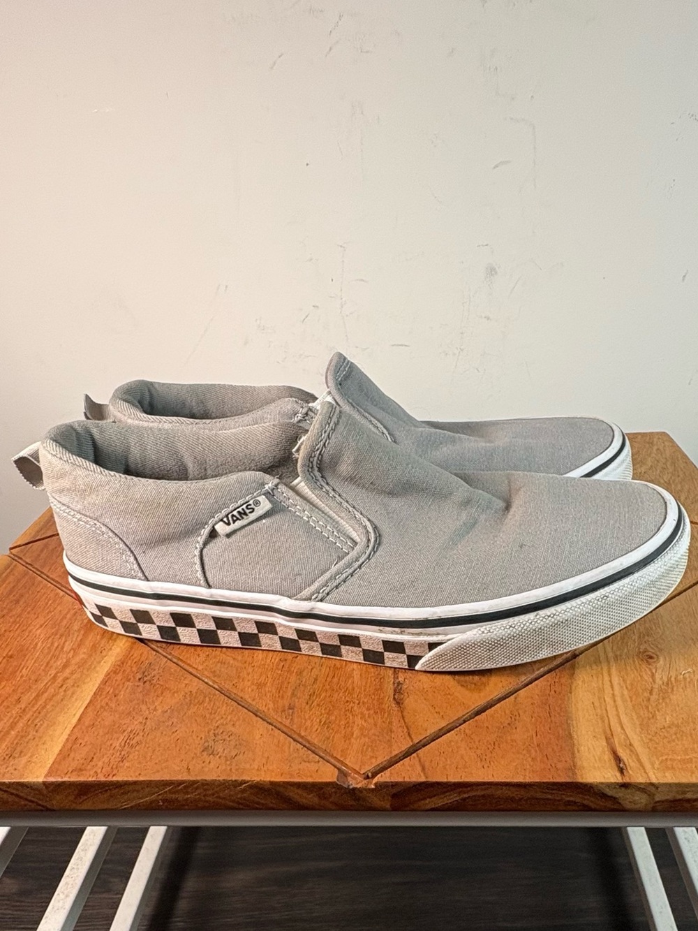 Vans Kids Slip-On Canvas Sneakers in Light Gray